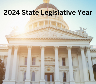 image of state capitol building with sun beams through with text 2024 Legislative Year